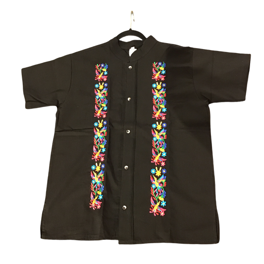 Adult Floral Guayabera Black